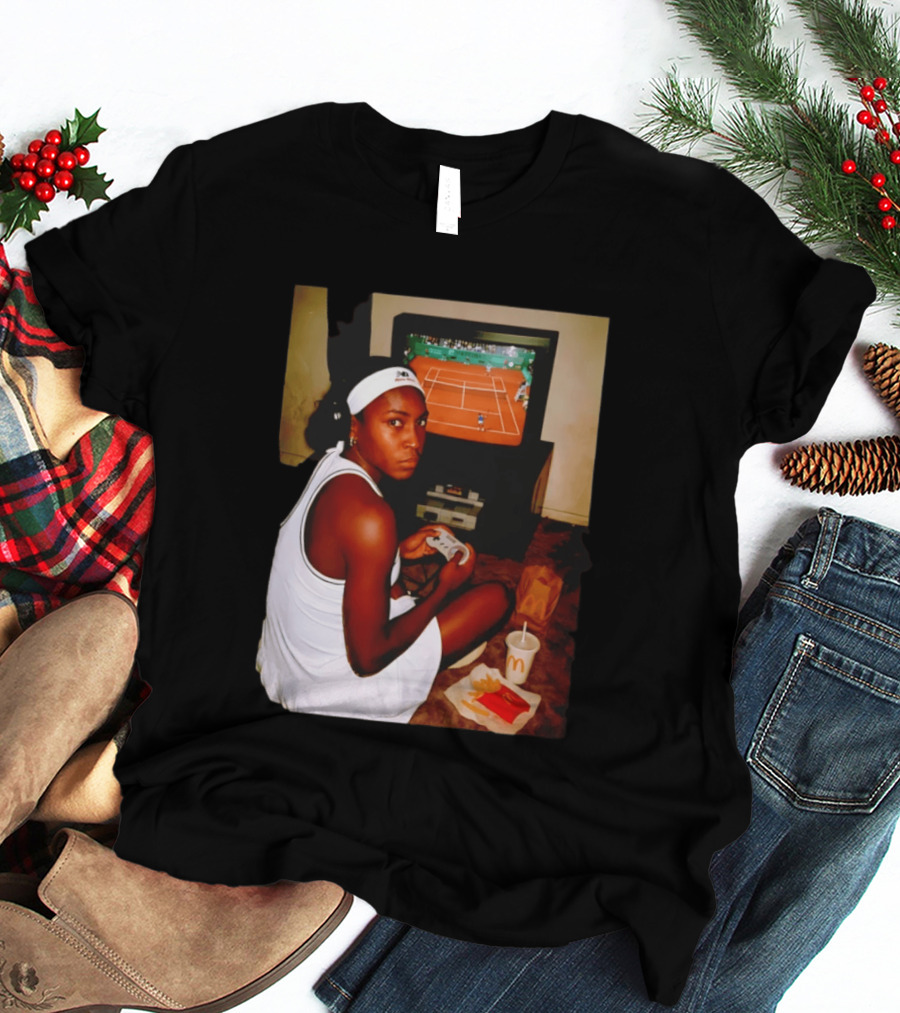 Coco Gauff Playing Retro Tennis Video Game With McDonald's Snacks T-Shirt