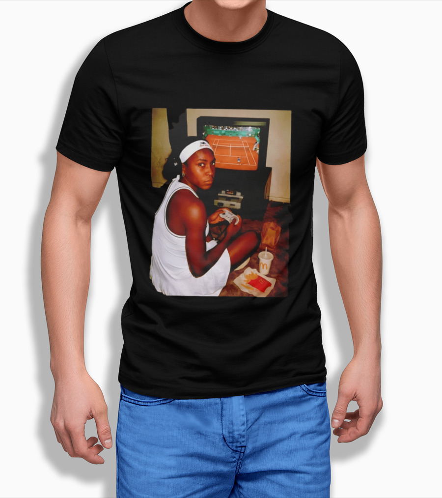 Coco Gauff Playing Retro Tennis Video Game With McDonald's Snacks T-Shirt