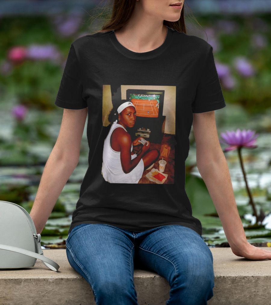 Coco Gauff Playing Retro Tennis Video Game With McDonald's Snacks T-Shirt