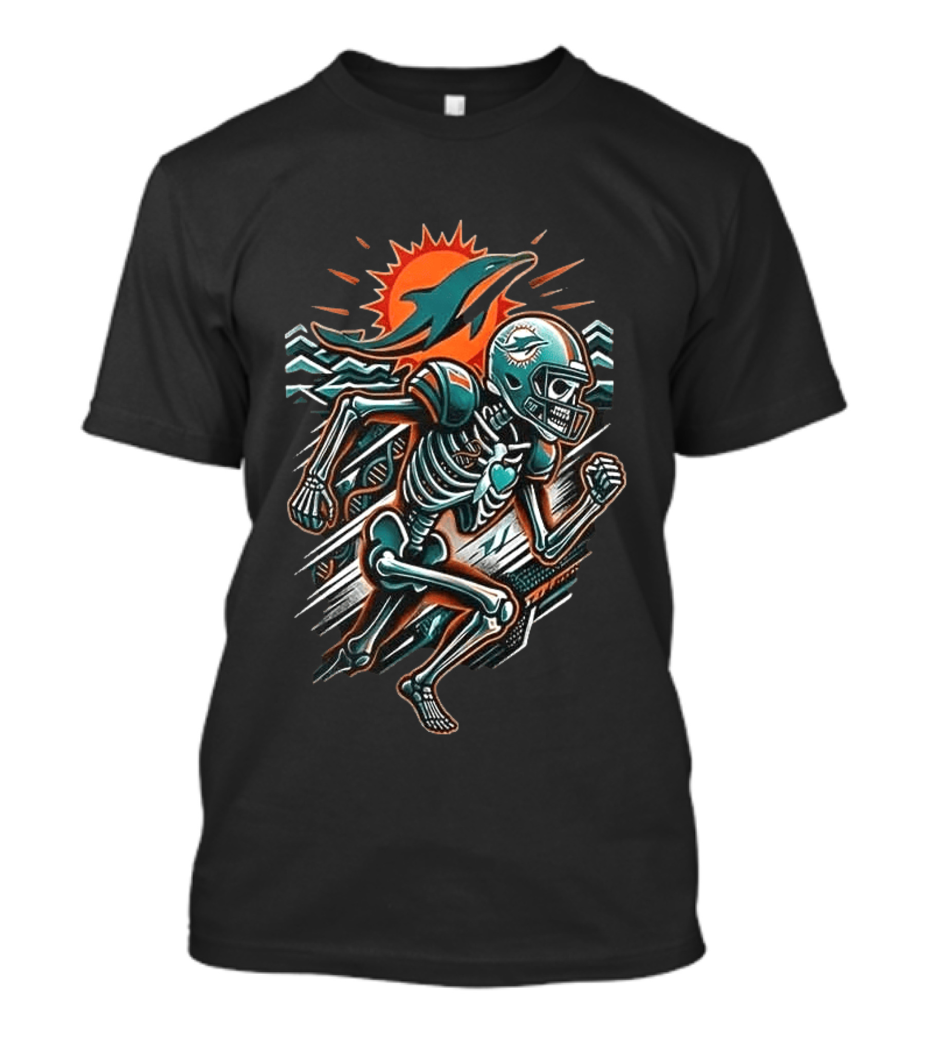 Miami Dolphins Runs In My Blood Skeleton Football Sprint T-Shirt