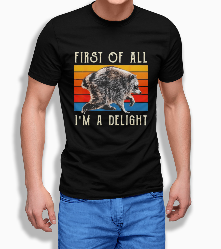 Jimothy Raccoon First Of All I'm A Delight Famous Seattle Trash Panda Colorful Stripes T-Shirt