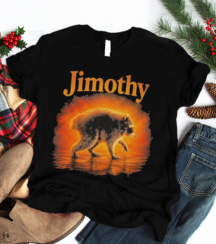 Jimothy Raccoon Silhouette Glowing Sunset Nature Scene T-Shirt