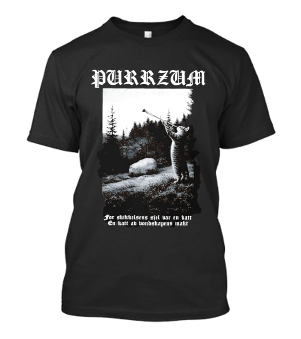 Purrzum Cat Black Metal Burzum For Skikkelsens Sjel Var En Katt En Katt Av Ondskapens Makt T-Shirt