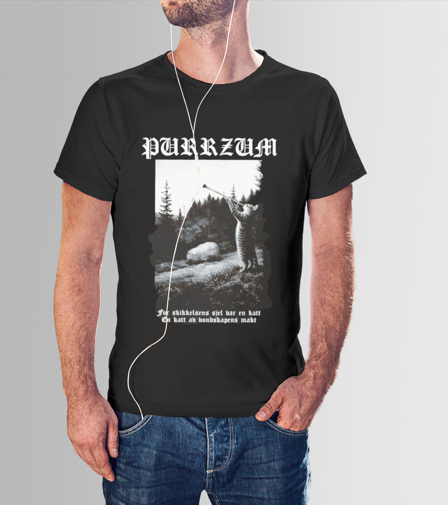 Purrzum Cat Black Metal Burzum For Skikkelsens Sjel Var En Katt En Katt Av Ondskapens Makt T-Shirt