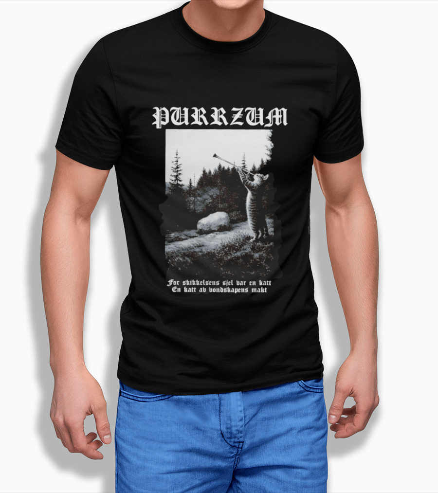 Purrzum Cat Black Metal Burzum For Skikkelsens Sjel Var En Katt En Katt Av Ondskapens Makt T-Shirt