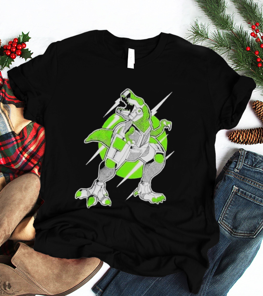 Robo Rex Neon Green Cybernetic Dinosaur Tech Science Fiction High Voltage T-Shirt
