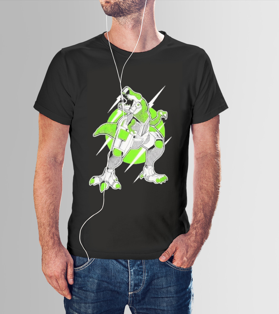 Robo Rex Neon Green Cybernetic Dinosaur Tech Science Fiction High Voltage T-Shirt