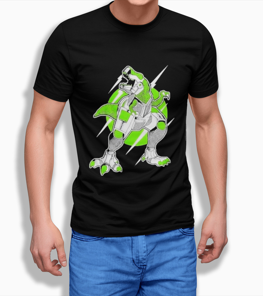 Robo Rex Neon Green Cybernetic Dinosaur Tech Science Fiction High Voltage T-Shirt