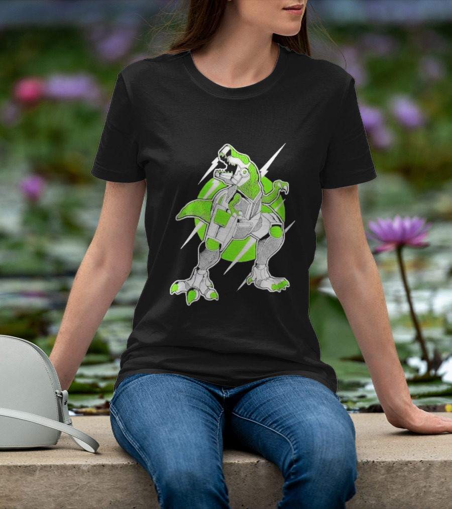Robo Rex Neon Green Cybernetic Dinosaur Tech Science Fiction High Voltage T-Shirt
