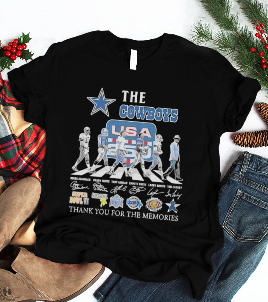 THE COWBOYS Roger Staubach Randy White Troy Aikman Emmitt Smith Larry Brown Thank You For The Memories USA T-Shirt