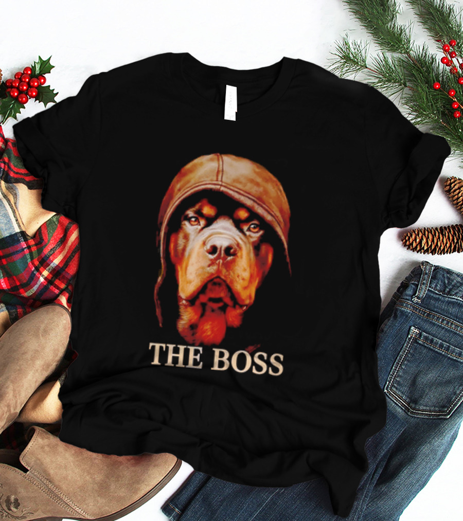 The Boss Rottweiler Wearing Aviator Cap T-Shirt
