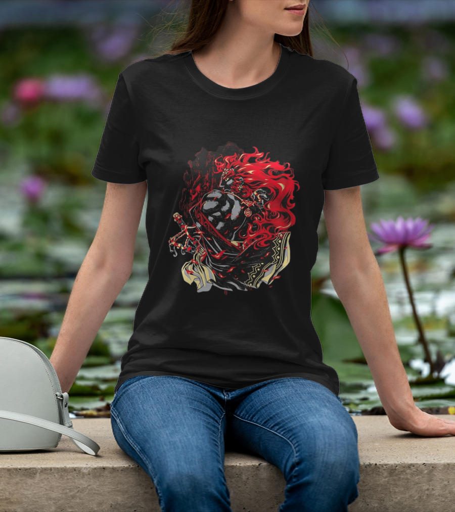 The Legend Of Zelda The Devourer Of Tomorrow Flamboyant Musketeer Warrior With Cape And Fiery Red Hair T-Shirt