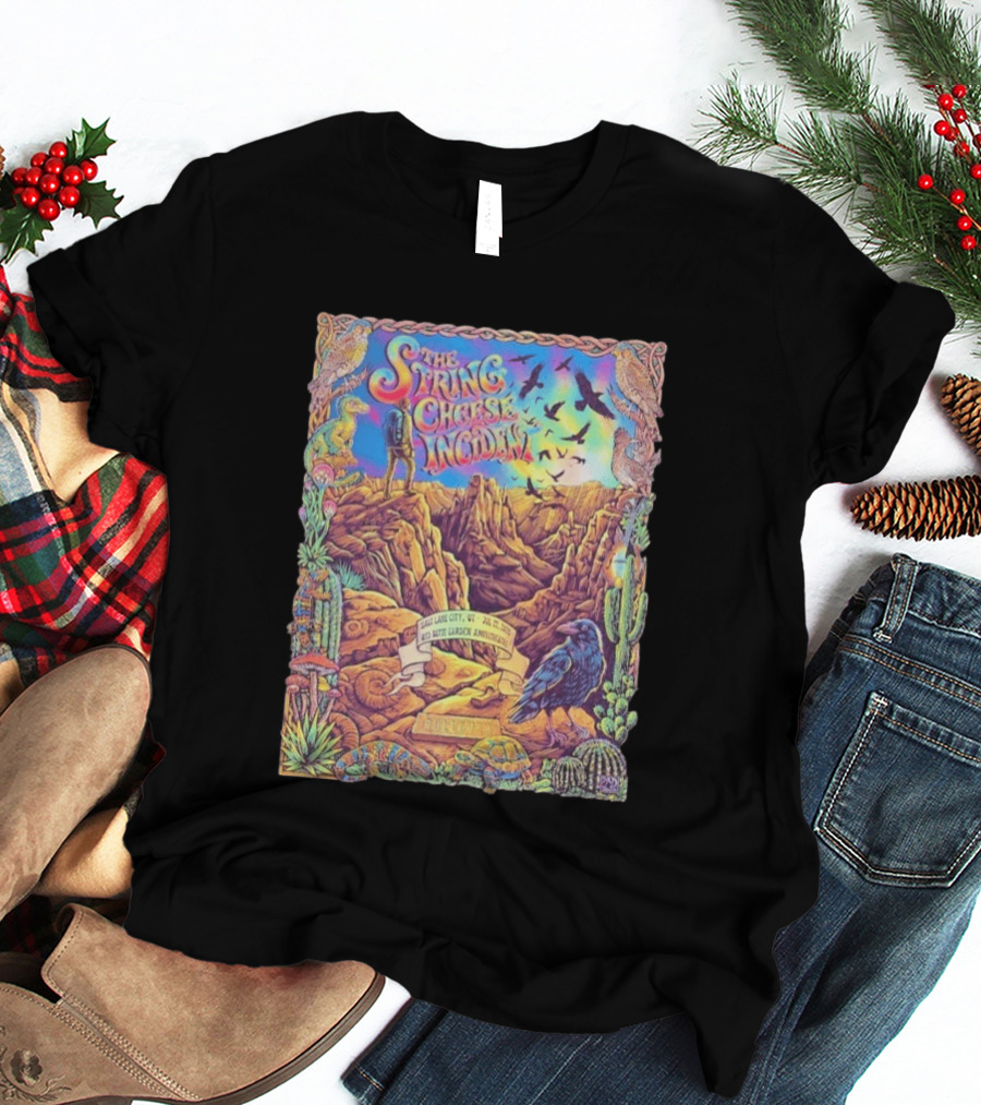 The String Cheese Incident Salt Lake City Utah Red Butte Garden Amphitheatre July 22 2026 Psychedelic Desert Scene With Wildlife And Cactus T-Shirt
