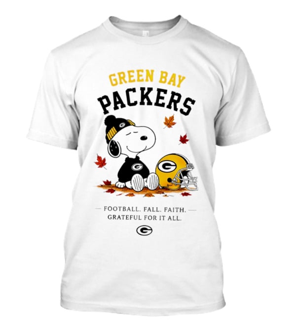Green Bay Packers Snoopy Football Fall Faith Grateful For It All T-Shirt