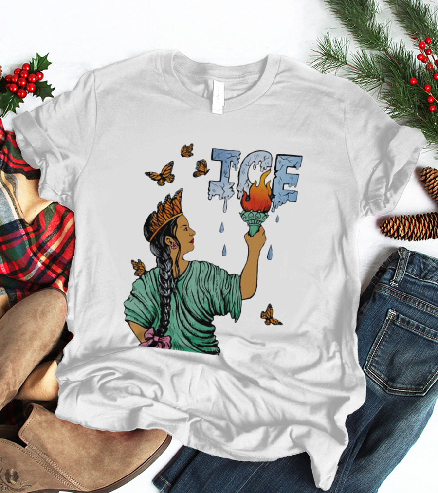Liberty ICE Melt Activism With Monarch Butterflies And Torch Symbolism T-Shirt
