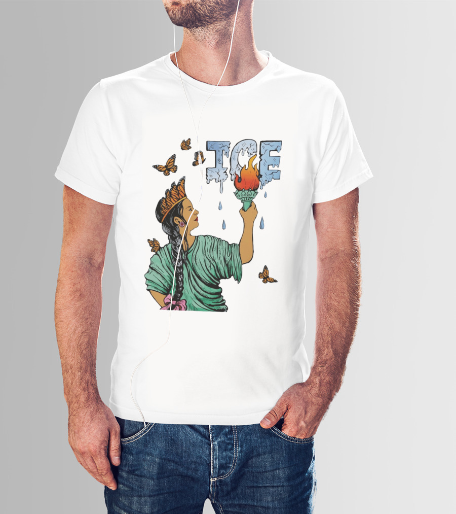 Liberty ICE Melt Activism With Monarch Butterflies And Torch Symbolism T-Shirt