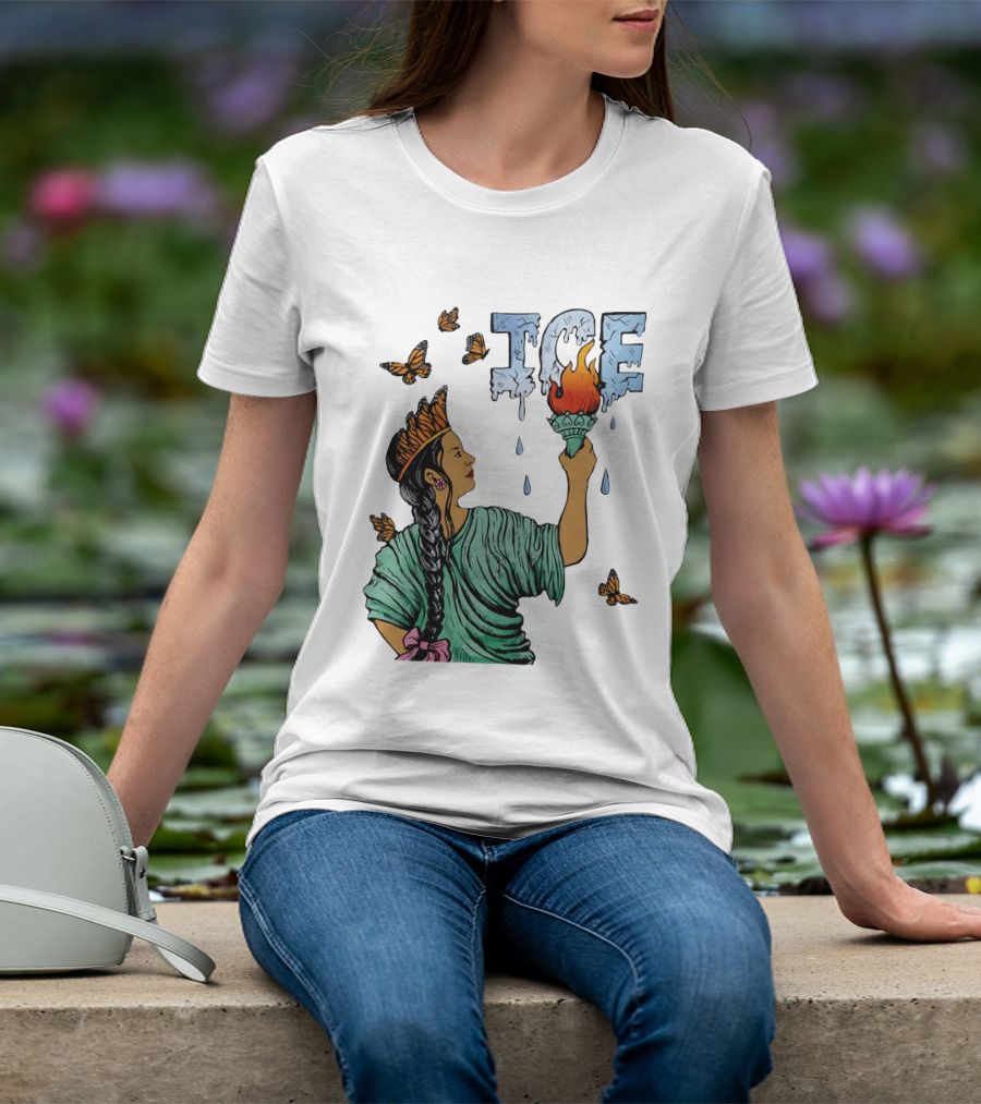 Liberty ICE Melt Activism With Monarch Butterflies And Torch Symbolism T-Shirt