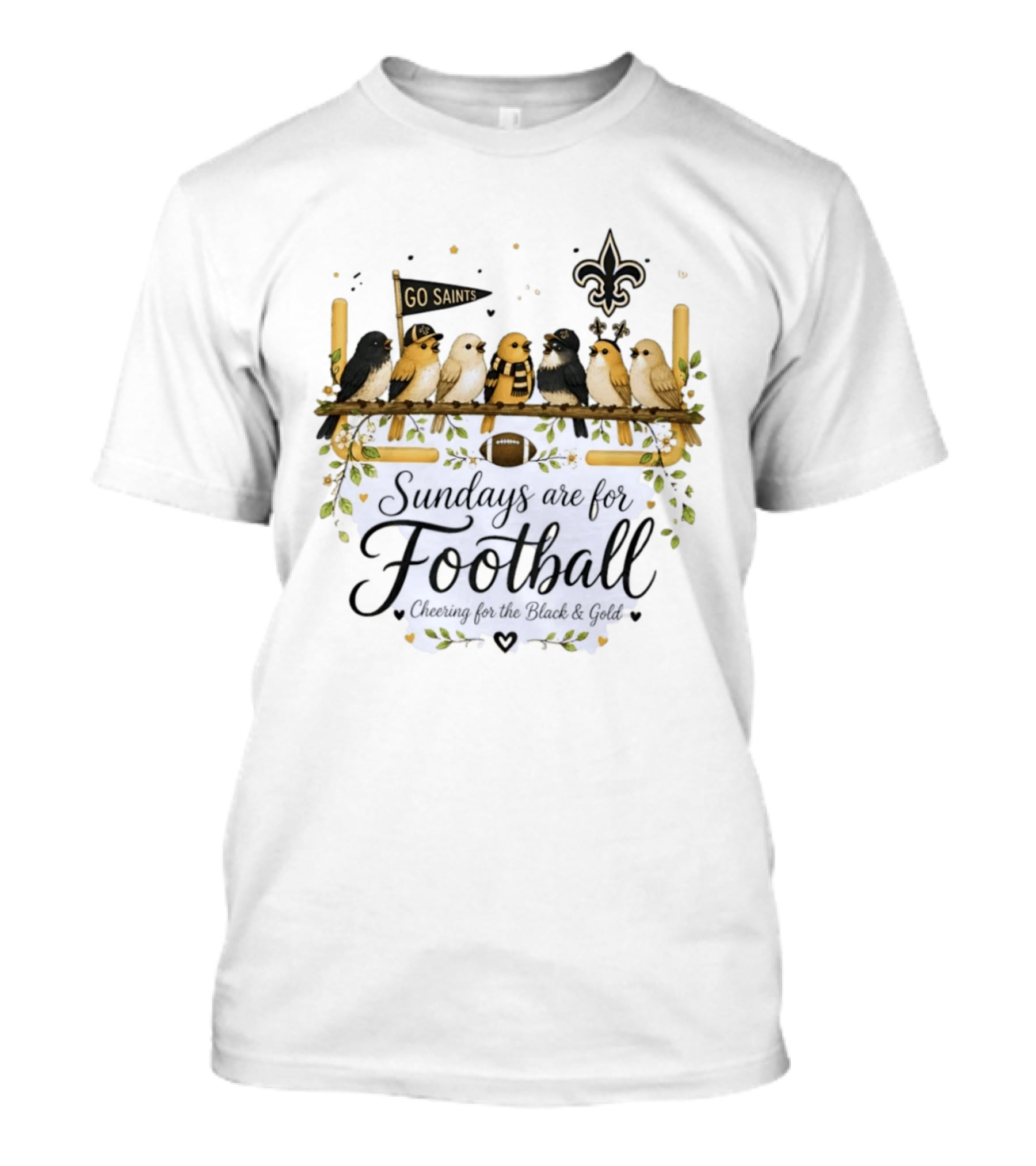 Go Saints Black And Gold Birds Football Sundays Cheering T-Shirt