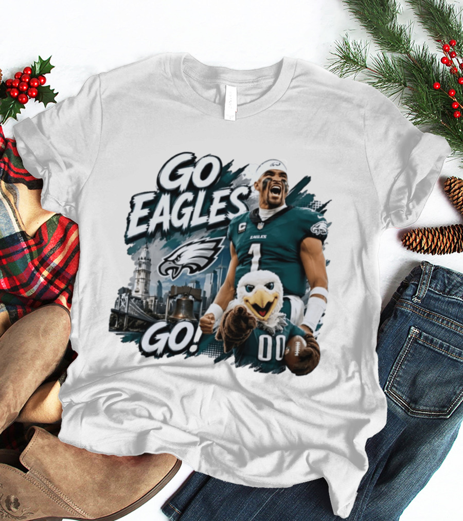 Go Eagles Go Philadelphia Eagles Jalen Hurts Swoop Football Skyline T-Shirt