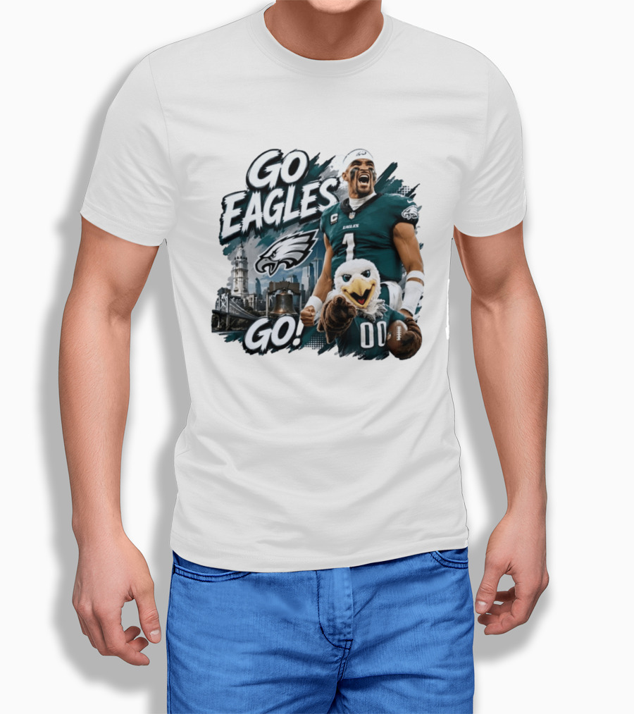 Go Eagles Go Philadelphia Eagles Jalen Hurts Swoop Football Skyline T-Shirt