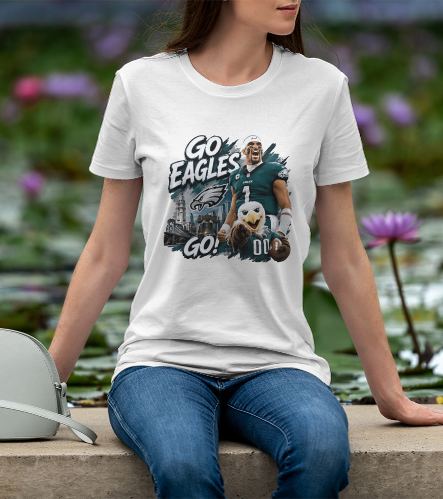 Go Eagles Go Philadelphia Eagles Jalen Hurts Swoop Football Skyline T-Shirt