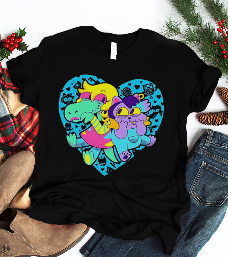 Alphys Mew Mew Heart Art Colorful Character Pair T-Shirt