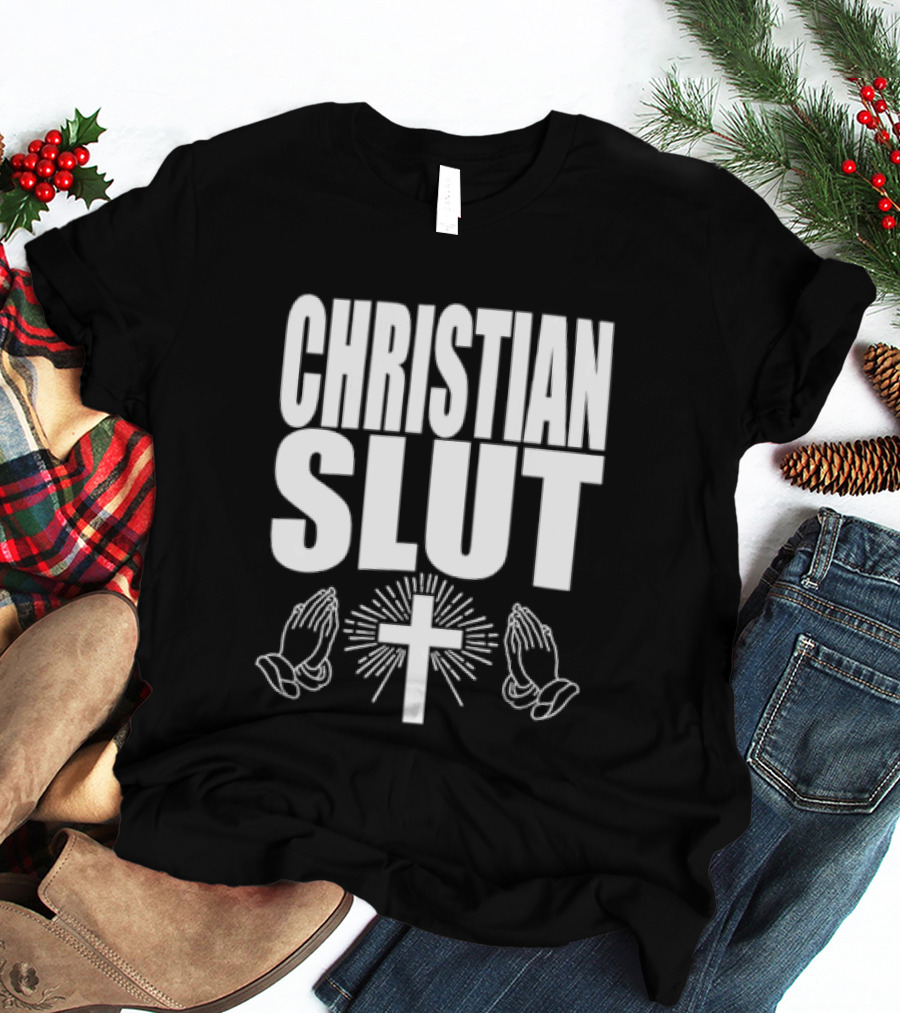 Christian Slut Praying Hands Cross Iconography T-Shirt