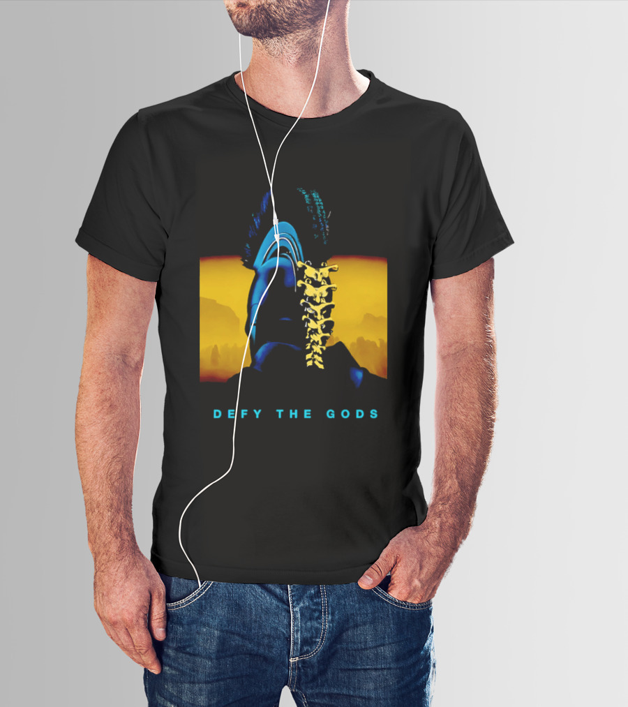 Defy The Gods Spartan Warrior Helmet Art Blue And Gold T-Shirt