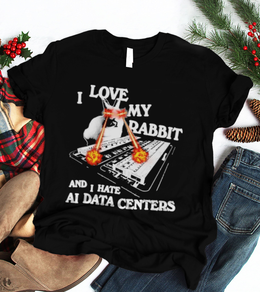 I Love My Rabbit Laser Eyes Explosion Hate AI Data Centers T-Shirt