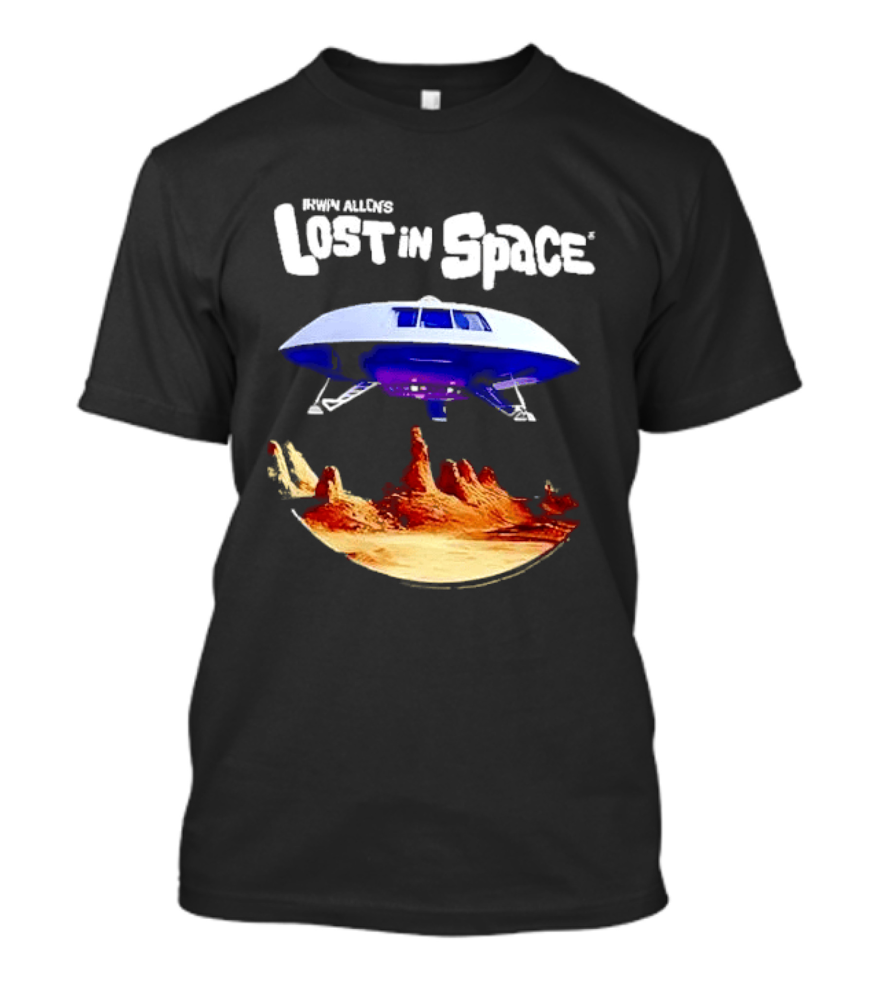 Irwin Allen's Lost In Space Sci Fi Spaceship Over Alien Terrain T-Shirt