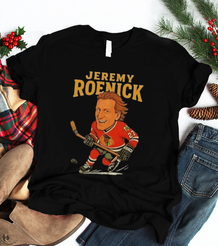 Jeremy Roenick Caricature Chicago Blackhawks Legendary Hockey Star T-Shirt