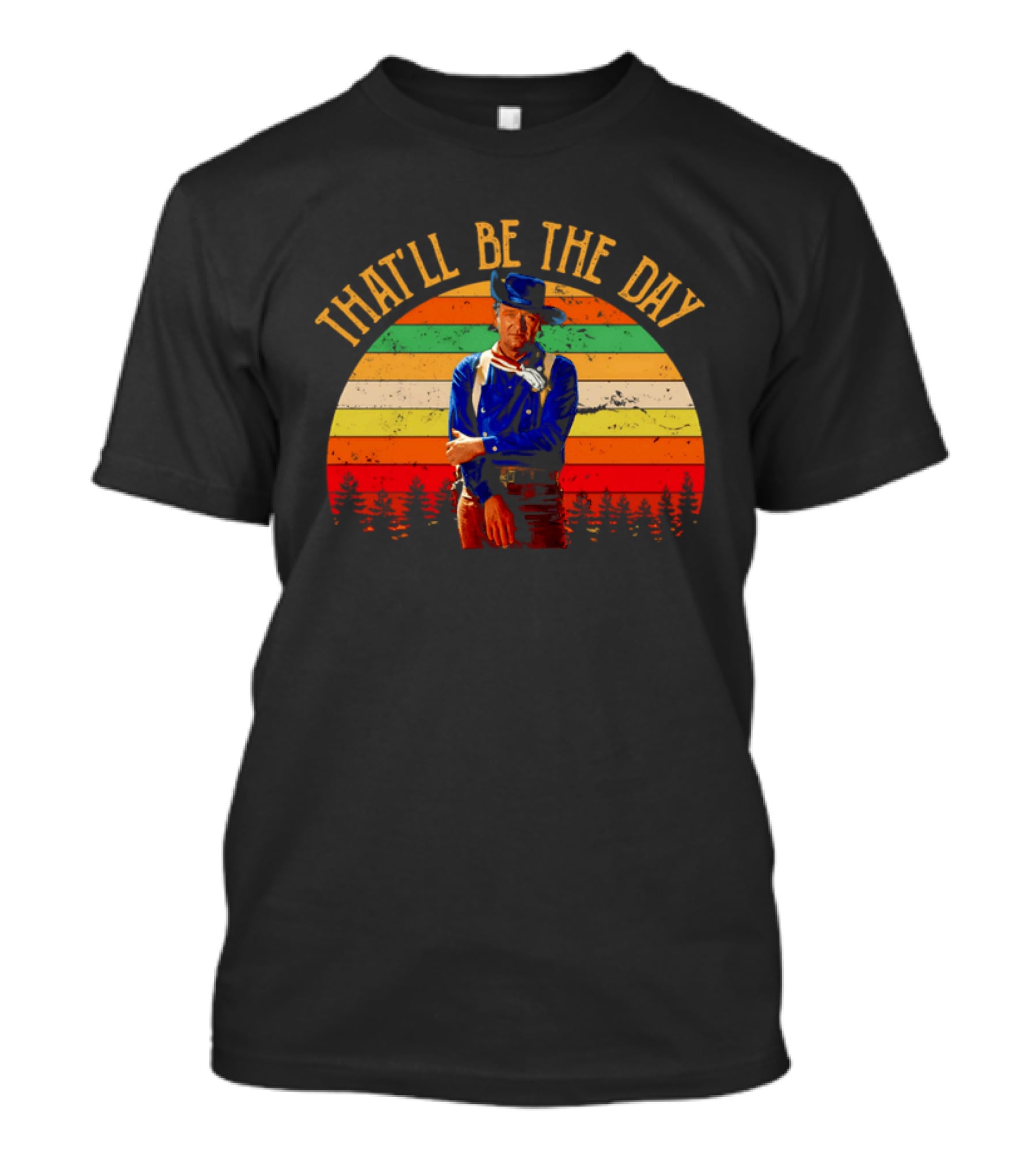 John Weyne That'll Be The Day Vintage Western Style Striped Sunset T-Shirt
