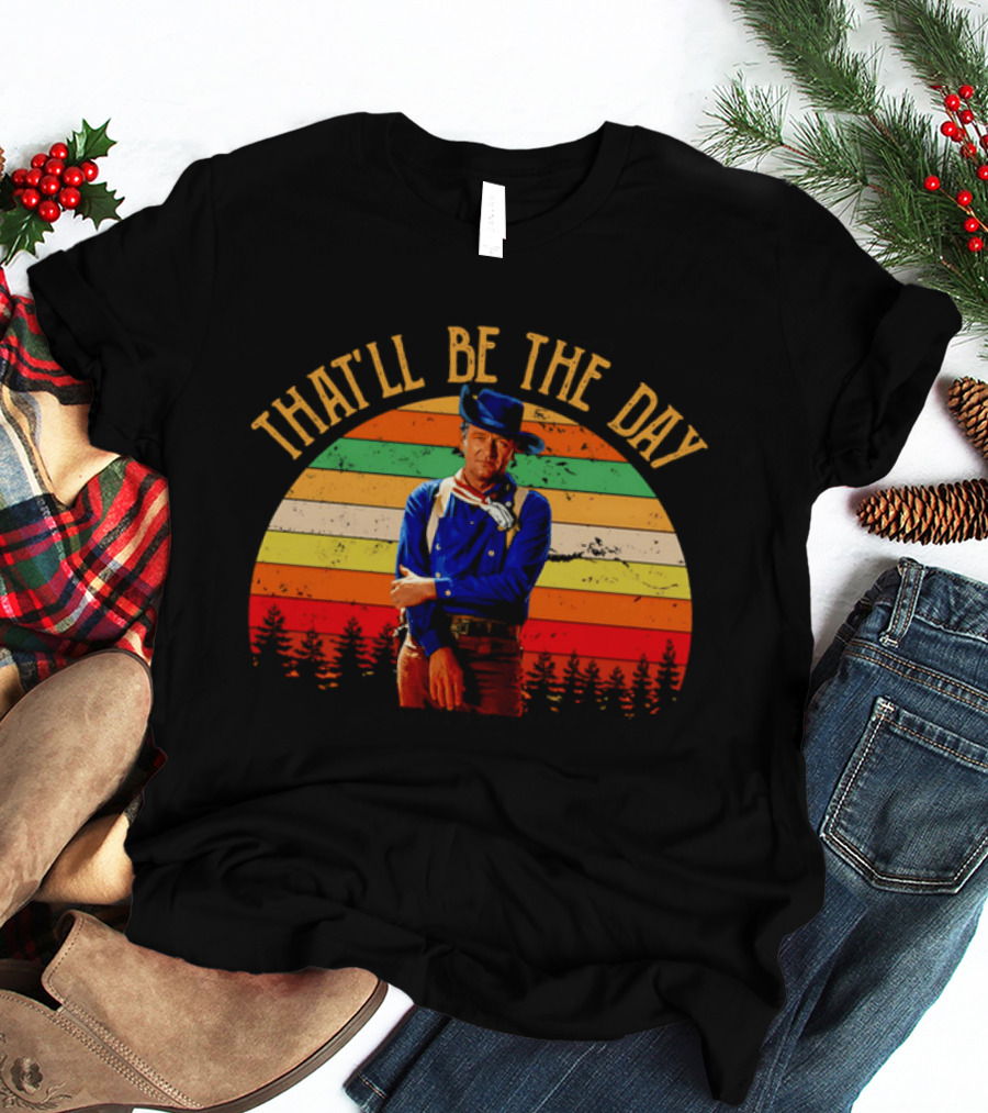 John Weyne That'll Be The Day Vintage Western Style Striped Sunset T-Shirt