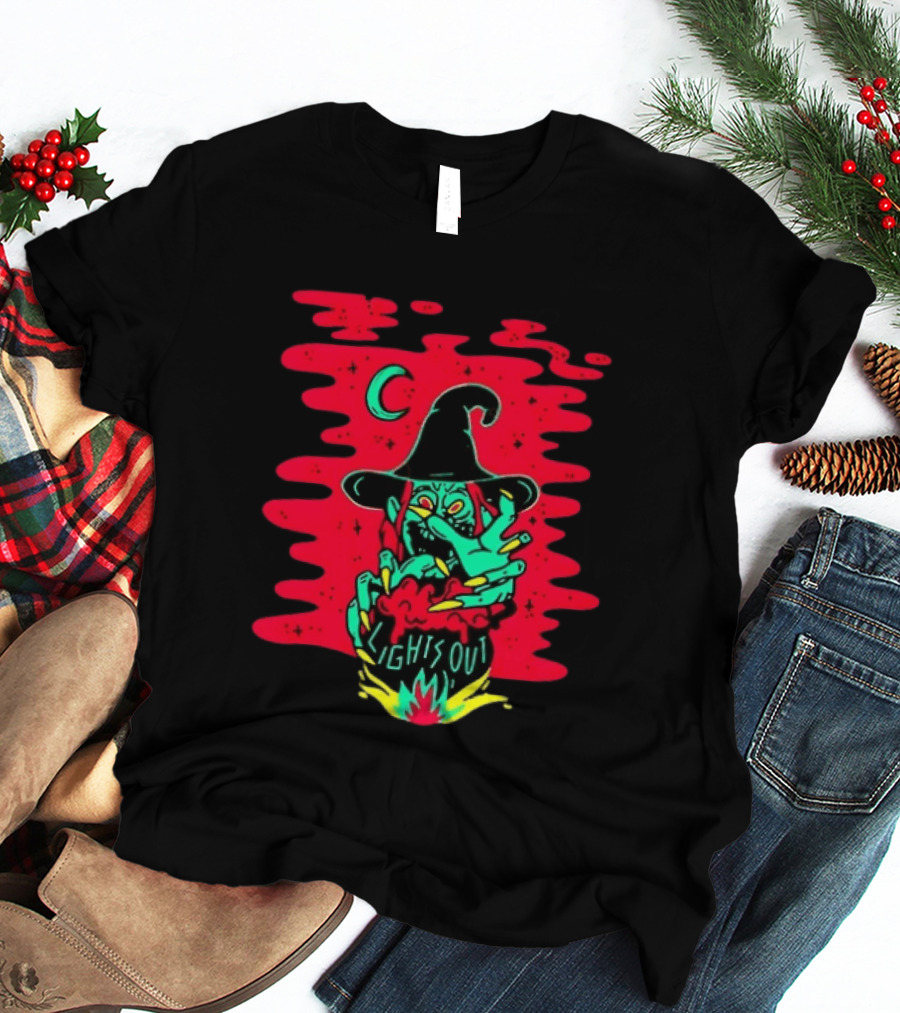Lights Out Podcast Witch Halloween 2026 Crescent Moon T-Shirt