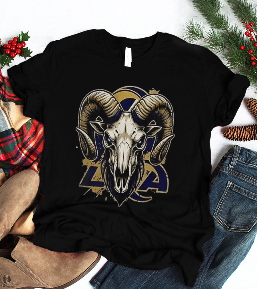 Los Angeles Rams Runs In My Blood Skeleton Skull T-Shirt