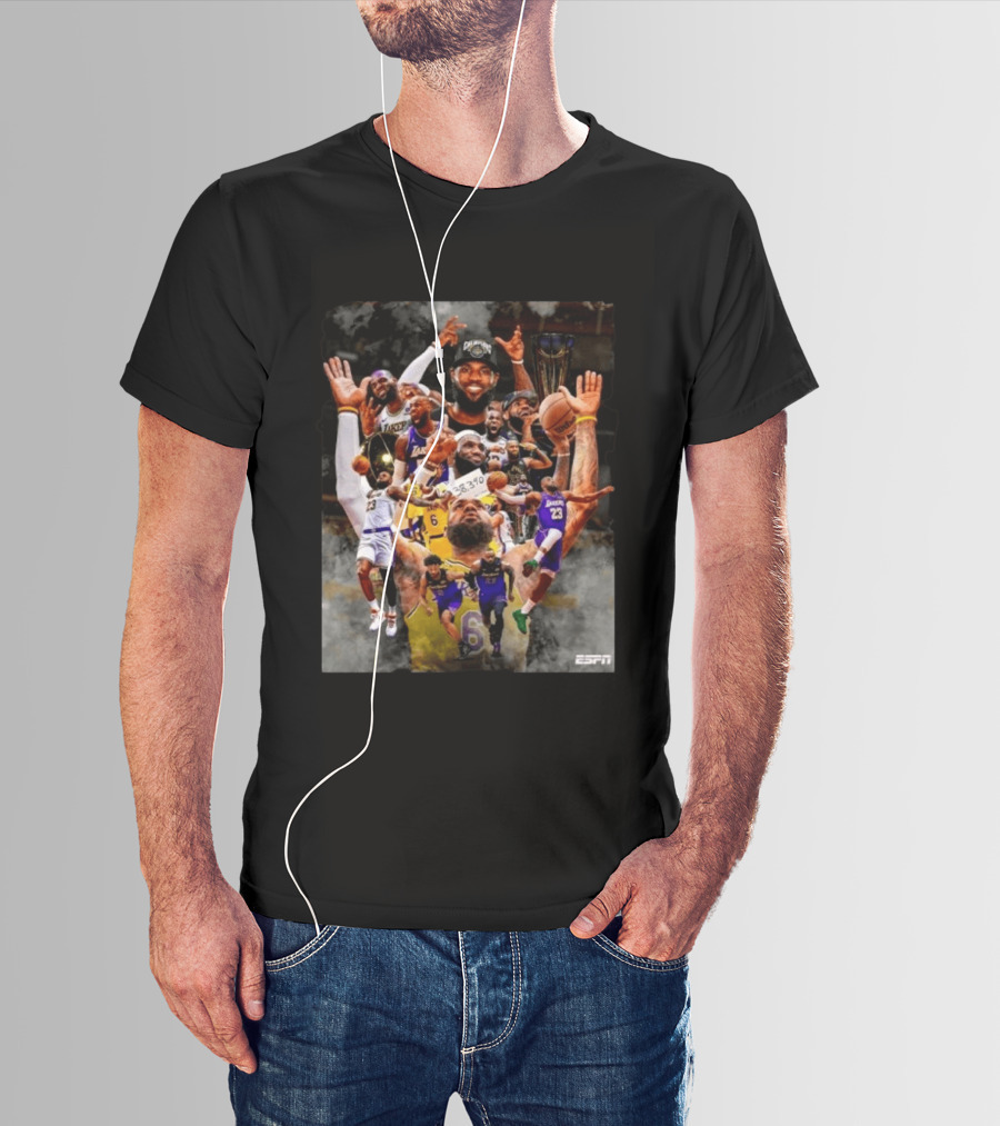 LeBron James Los Angeles Lakers ESPN Championship Highlights And Career Achievements T-Shirt
