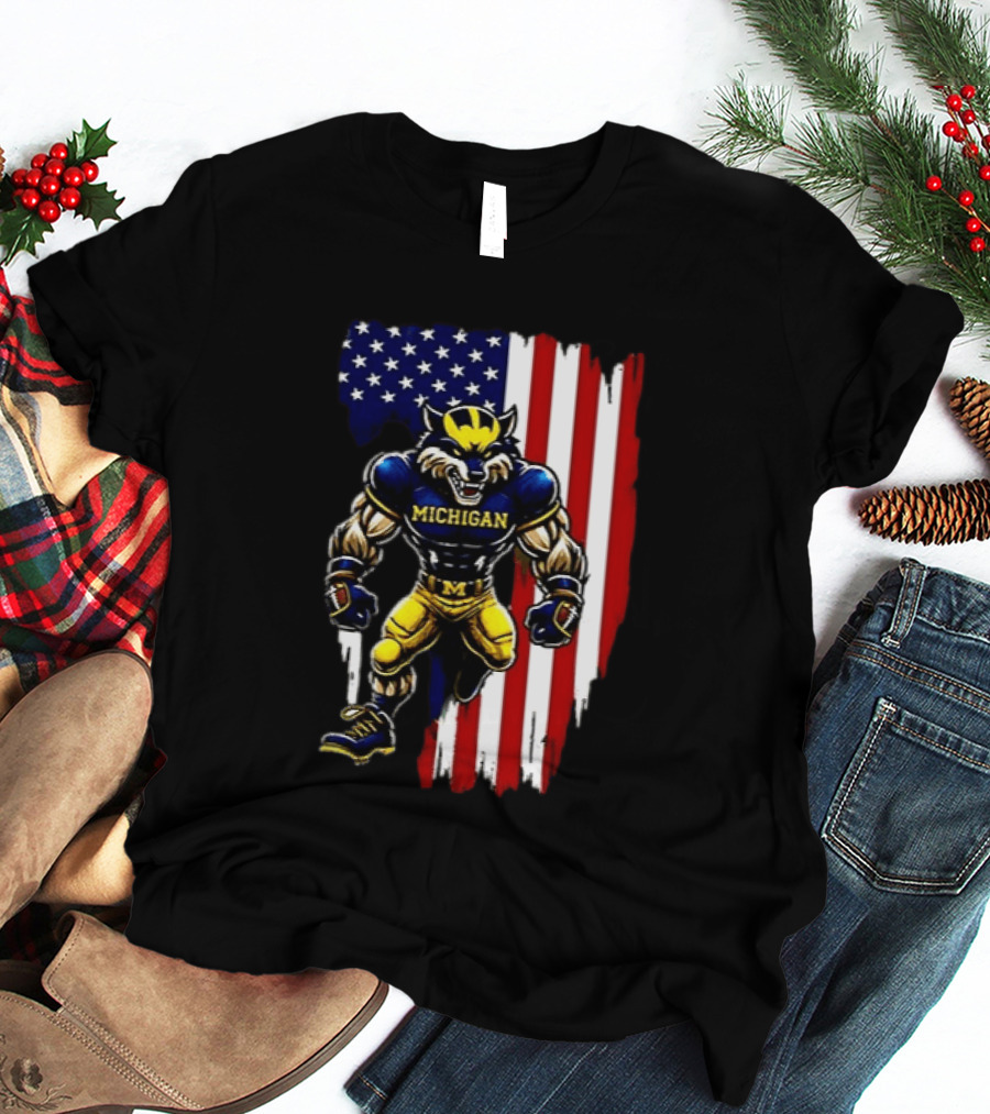 Michigan Wolverines We The People USA Flag Wolverine T-Shirt