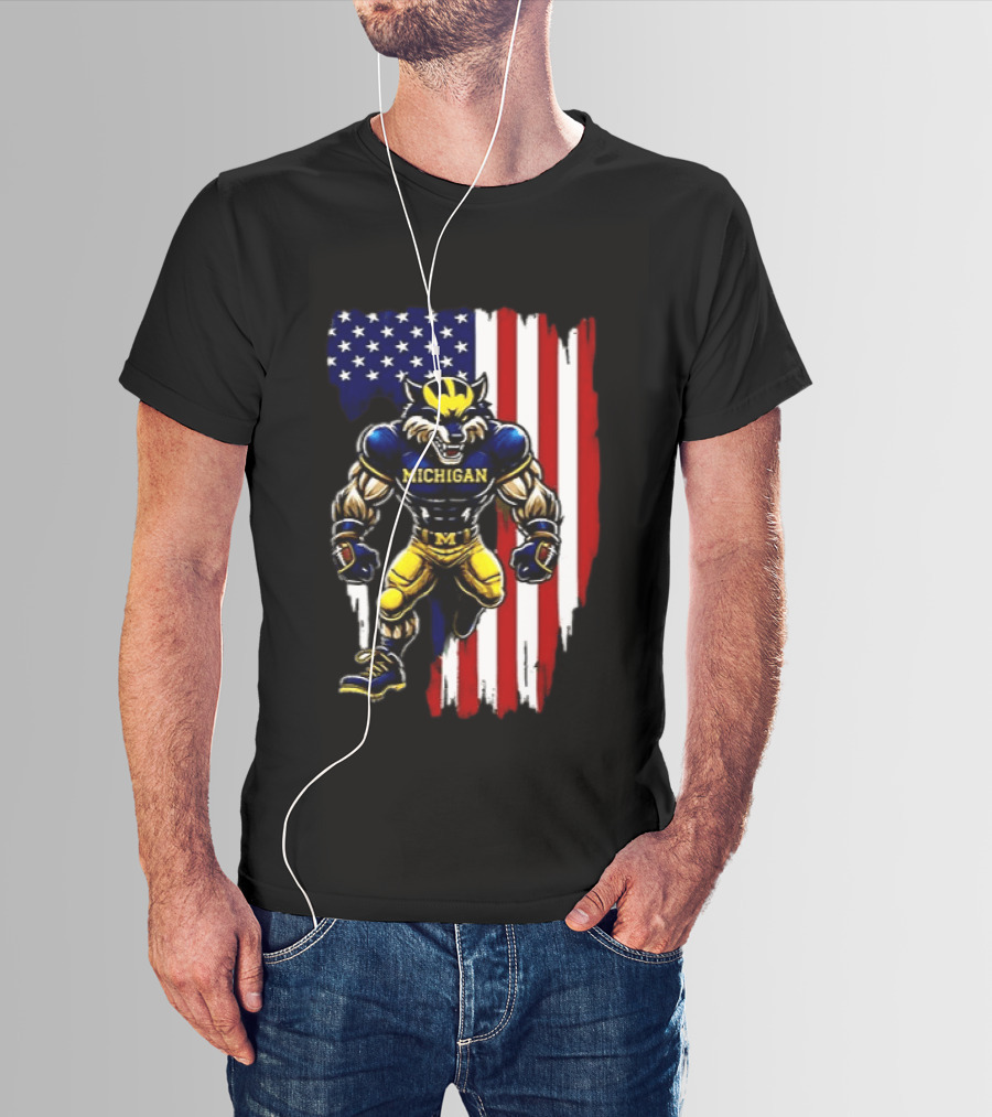 Michigan Wolverines We The People USA Flag Wolverine T-Shirt