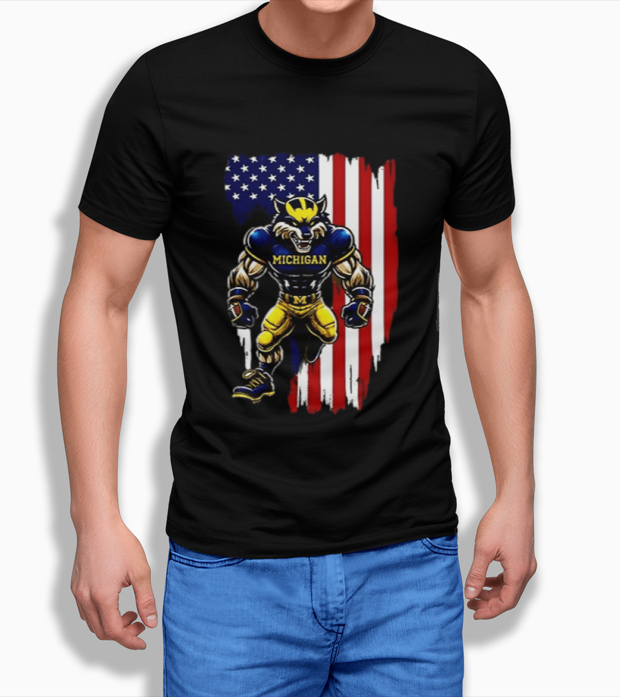 Michigan Wolverines We The People USA Flag Wolverine T-Shirt