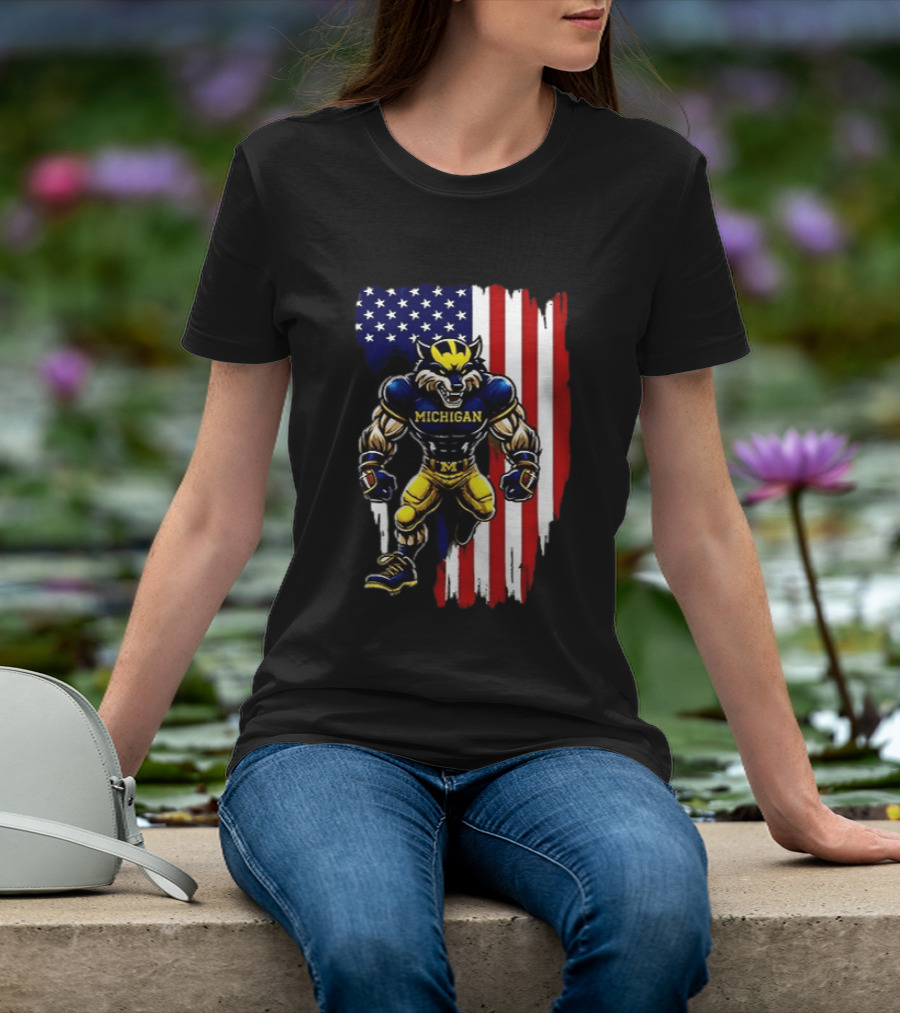 Michigan Wolverines We The People USA Flag Wolverine T-Shirt