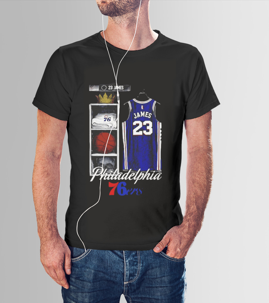 Philadelphia 76ers LeBron James 23 Basketball Jersey Locker Room Display T-Shirt