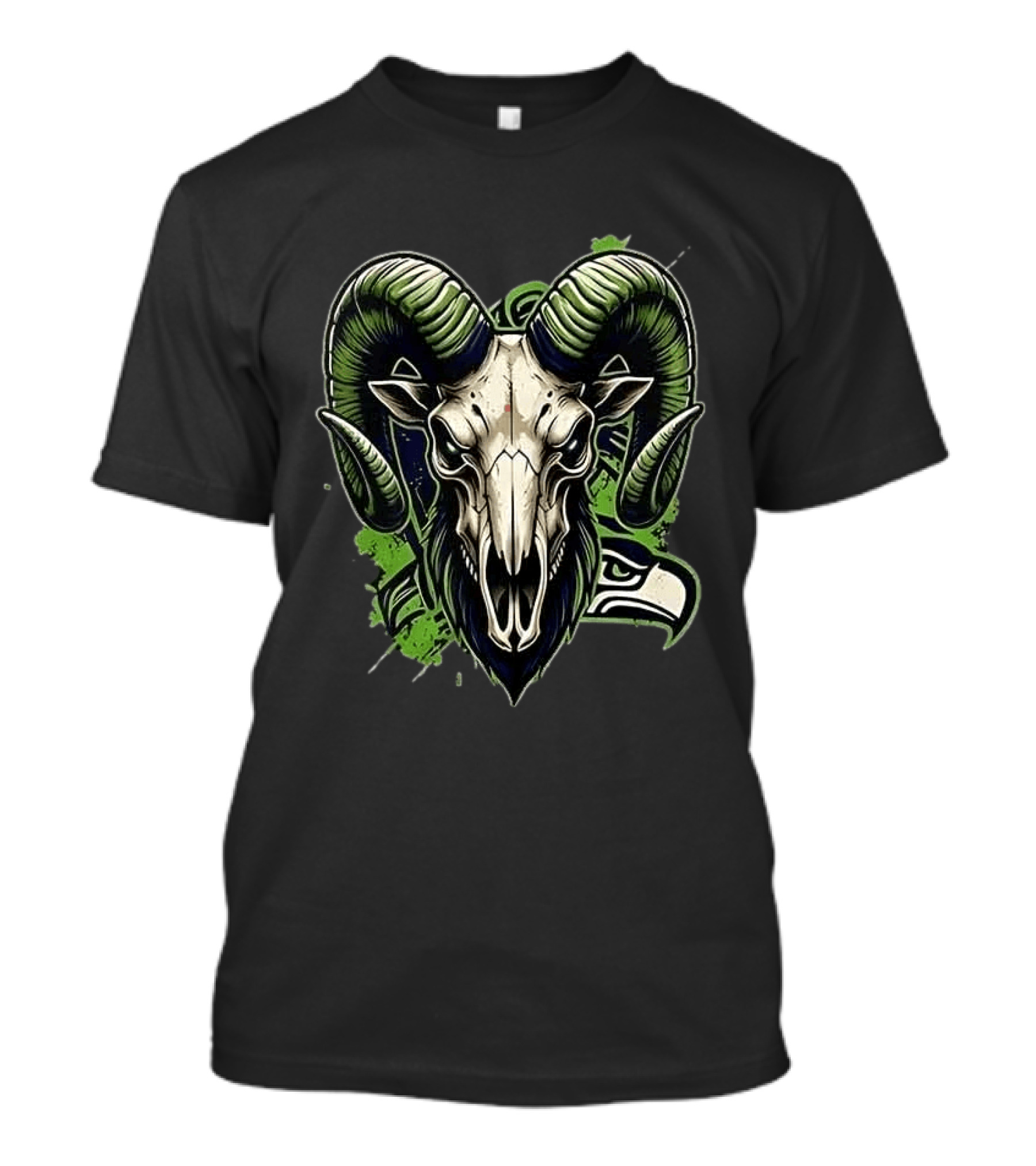 Seattle Seahawks Runs In My Blood Skeleton Ram Skull Fan T-Shirt