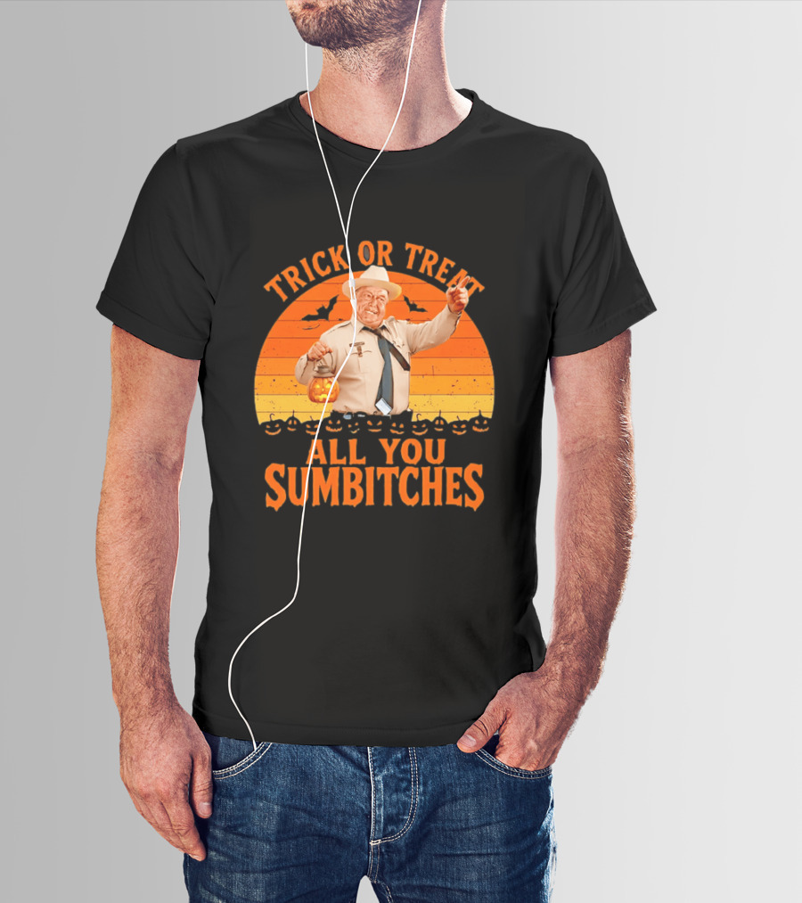 Trick Or Treat All You Sumbitches Halloween Officer Pumpkin Lantern T-Shirt