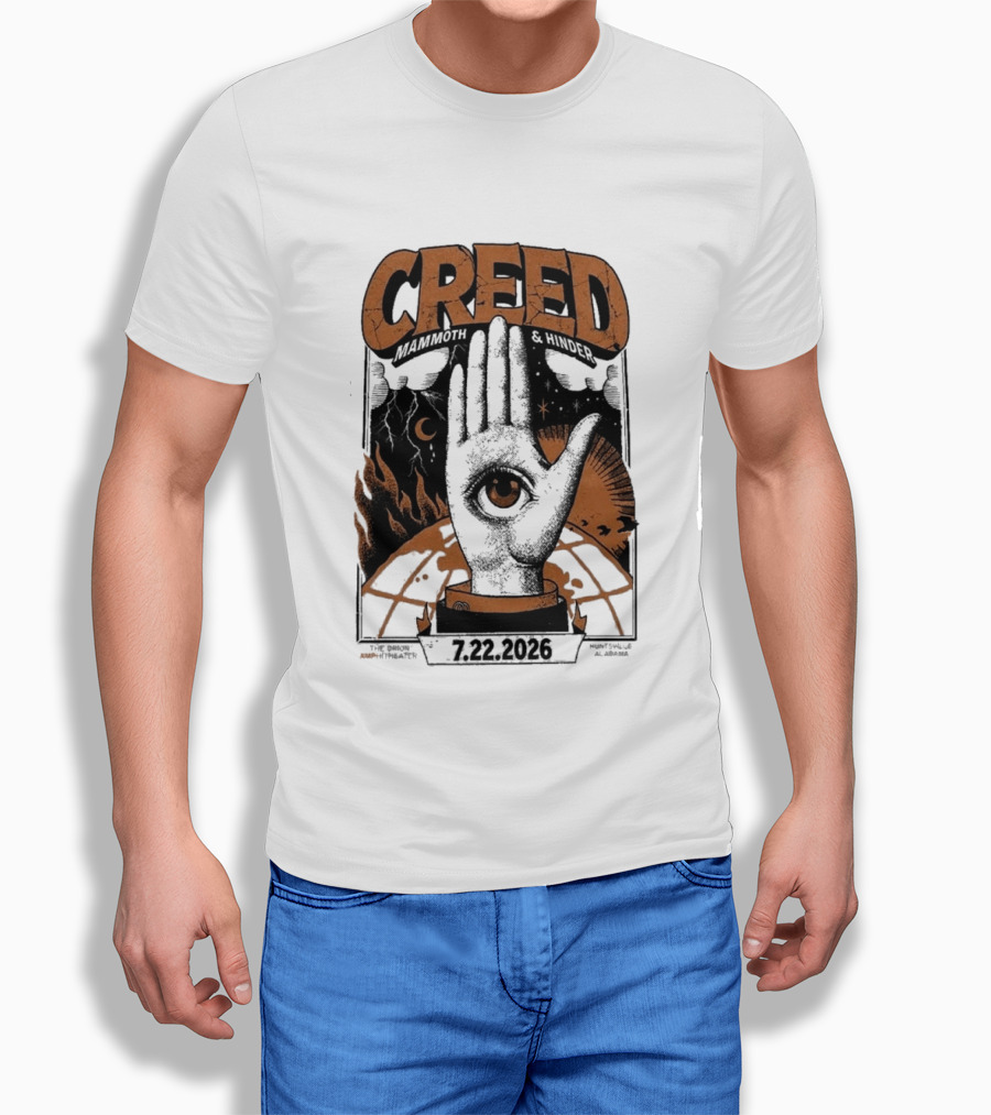 Creed Huntsville Alabama 2026 Event Orion Amphitheater July 22 Eye In Hand T-Shirt