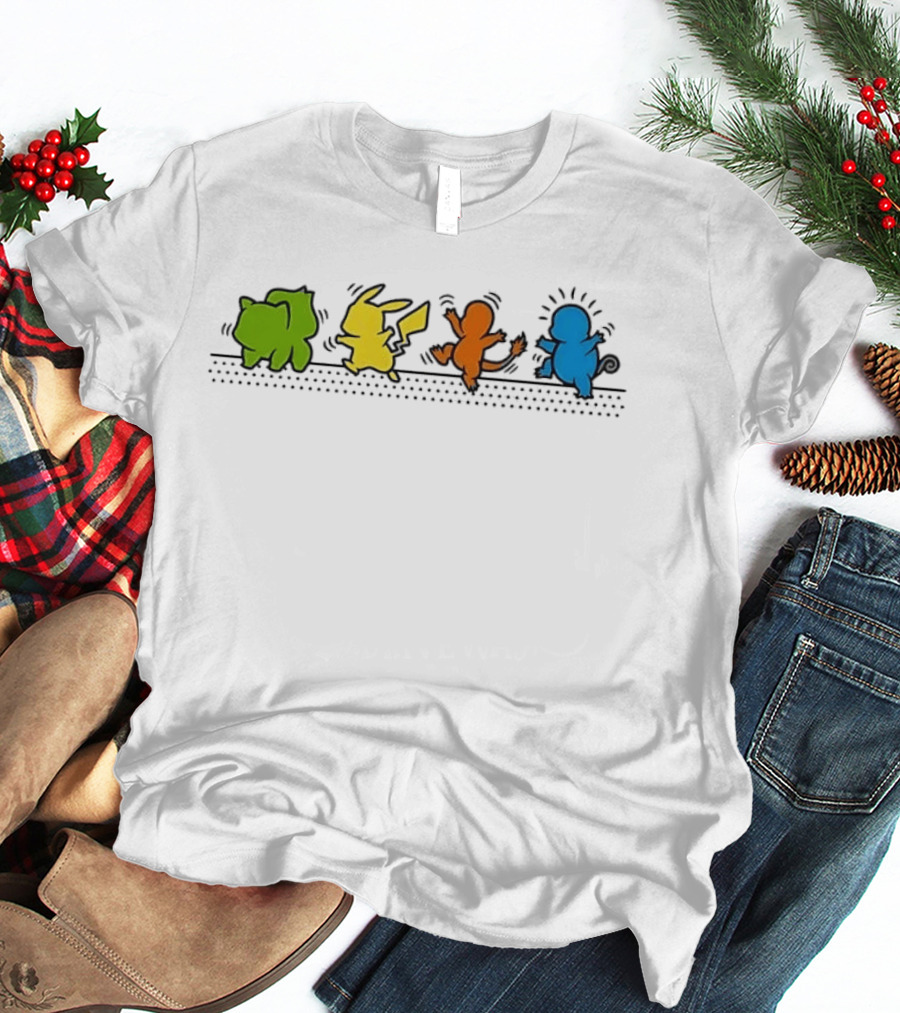 Dancing Pikachu Bulbasaur Charmander Squirtle Line Up T-Shirt