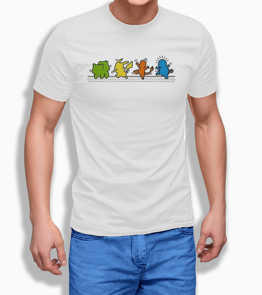 Dancing Pikachu Bulbasaur Charmander Squirtle Line Up T-Shirt
