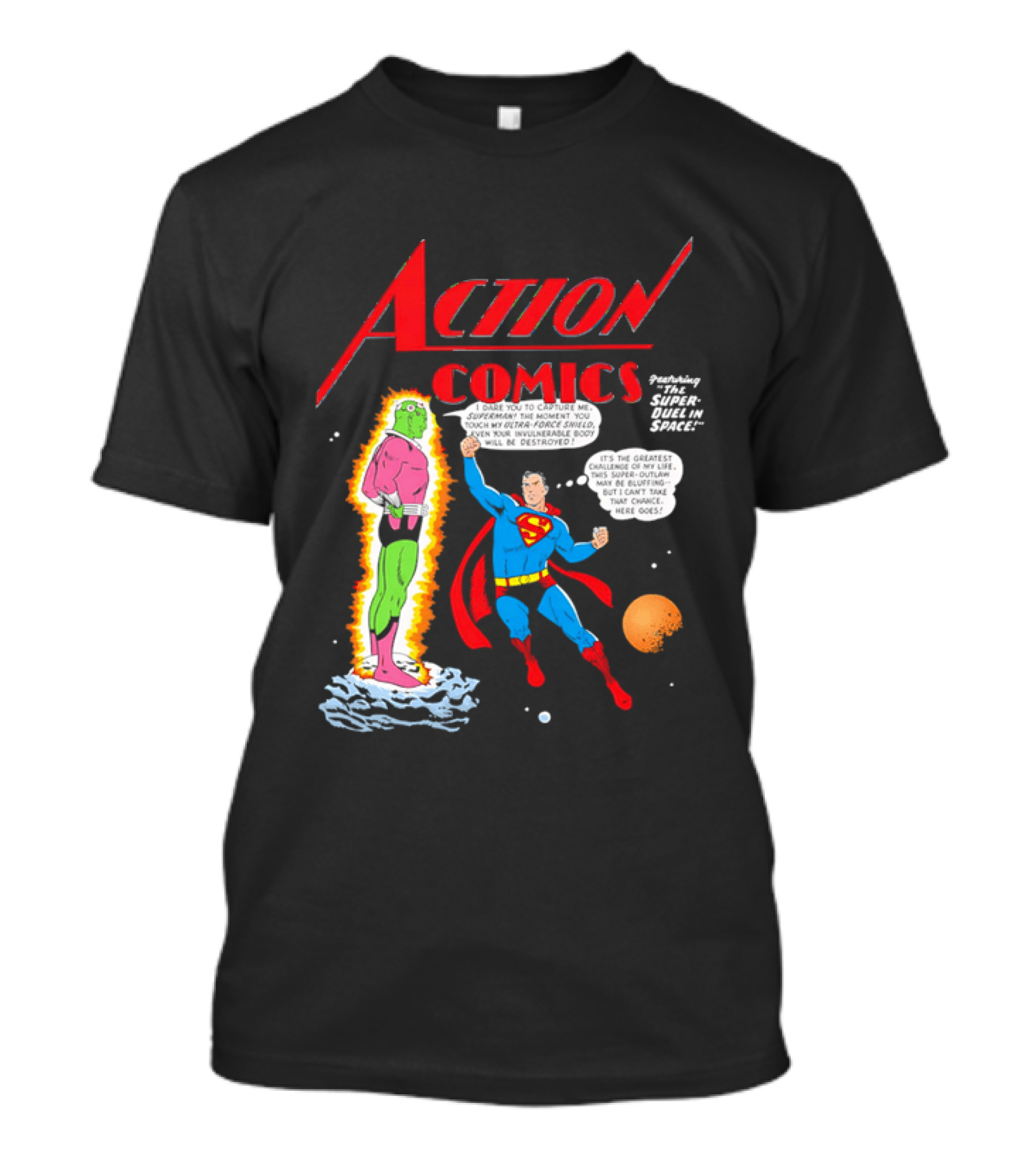 Action Comics Superman I Dare You To Capture Me Super Duel In Space T-Shirt