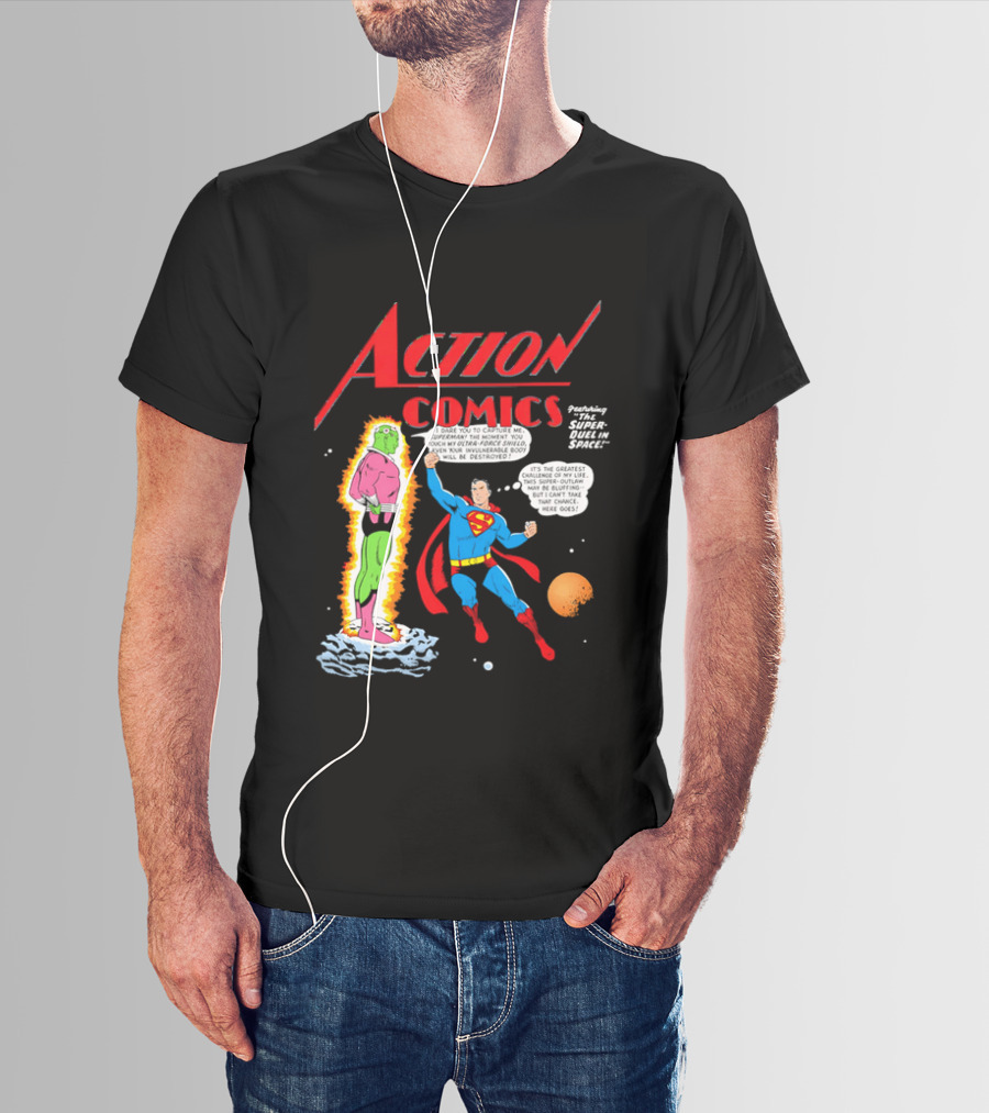 Action Comics Superman I Dare You To Capture Me Super Duel In Space T-Shirt