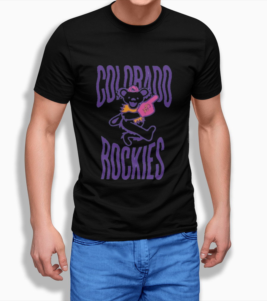 Colorado Rockies Grateful Dead Bear With Foam Finger Fan T-Shirt