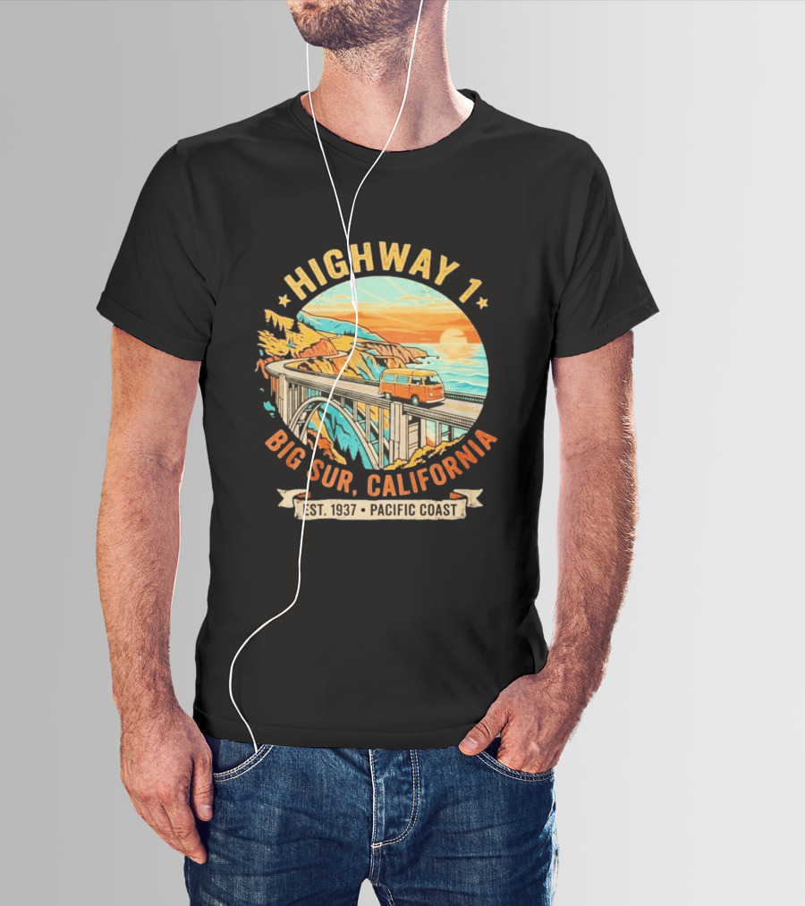Highway 1 Big Sur California Pacific Coast Est 1937 Vintage Scenic Road Trip T-Shirt